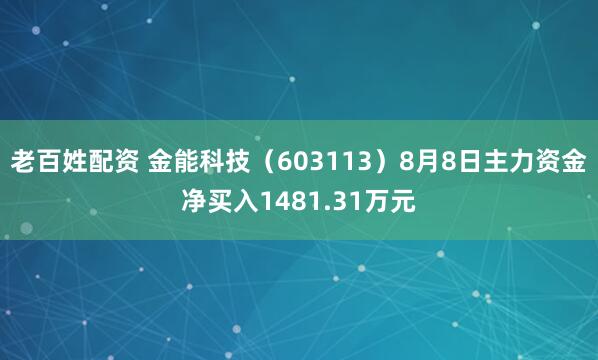 老百姓配资 金能科技（603113）8月8日主力资金净买入1481.31万元